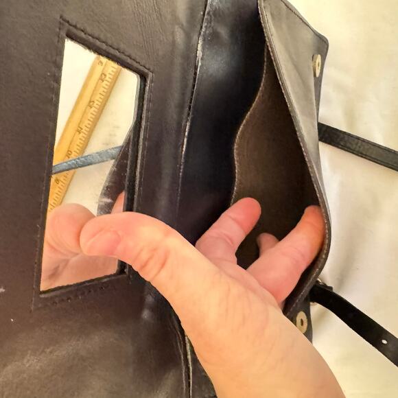 Madewell Black Leather Twin Zip Pouch Snap Bottom Crossbody Bag w/Mirror Preppy - Picture 8 of 16